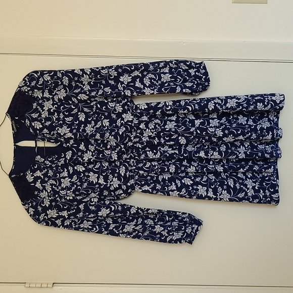 Express Blue and White Floral Long Sleeve Dress - Picture 8 of 8